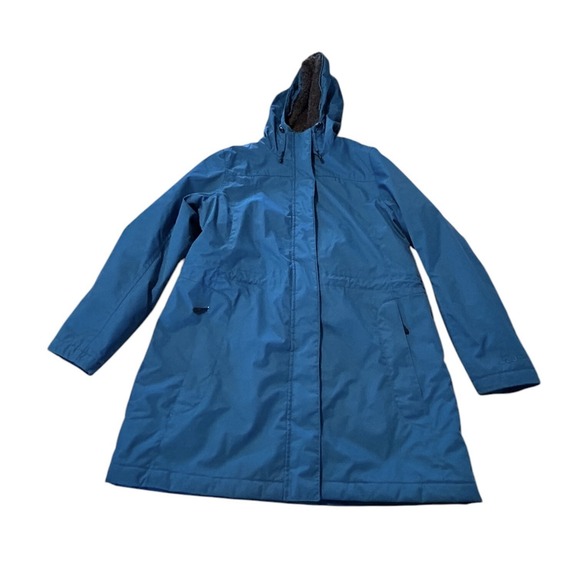 LL Bean womens winter Mid Length‎ Blue Medium Petite Quilt Fleece Linned Zips - Picture 1 of 11